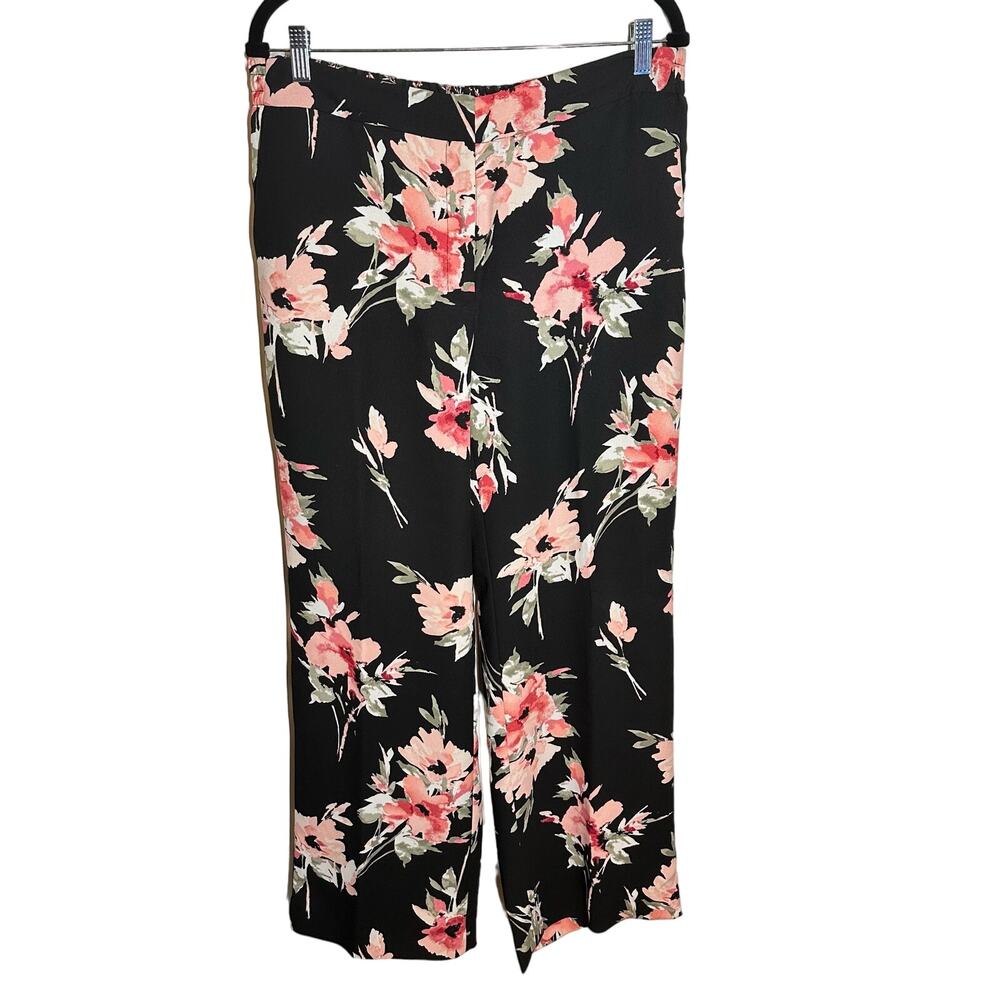 White House Black Market Women's Floral Pink Wide Leg Pants Size 12